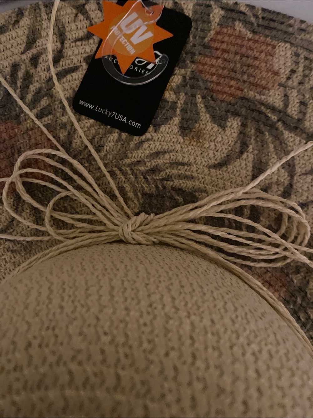 Lucky Brand Beige Woven Straw Sun Hat with Coral Floral Accents-OSFM.  New - Picture 3 of 5
